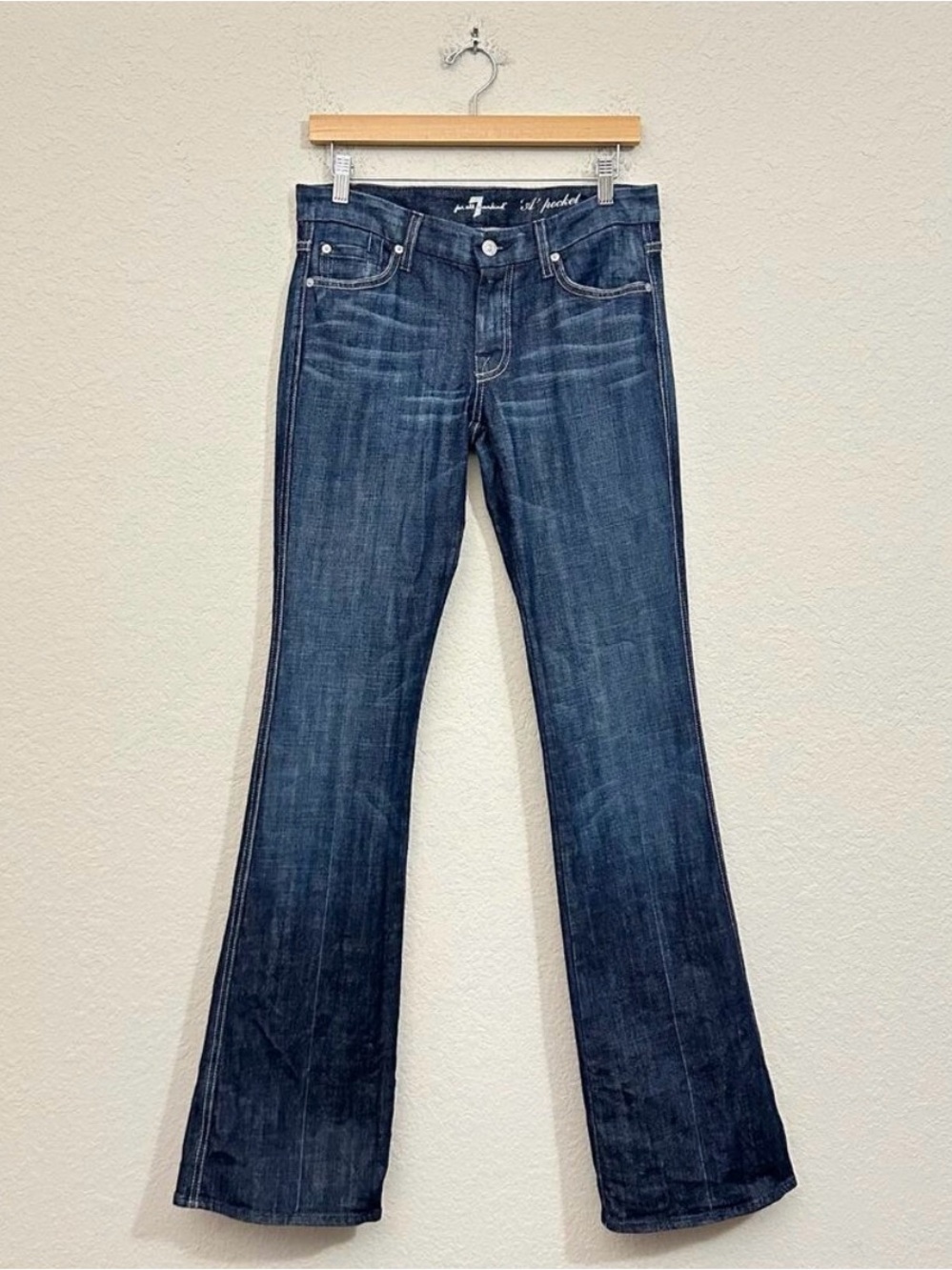 7 FOR ALL MANKIND A Pocket Flare Jeans Blue Stretch Denim Low Rise